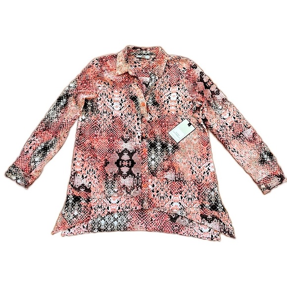 NWT Vintage Dana Buchman Pink Faux Snakeskin Buttons Down Blouse V Neck Size S - Picture 1 of 11
